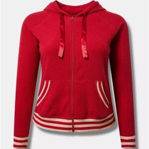 NWT Torrid Hacci Rib Zip Lounge Hoodie Red Oatmeal Stripes 2X 18 20 Long Sleeves